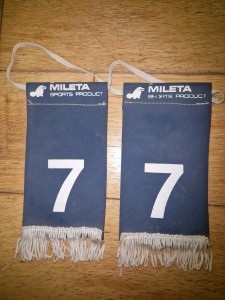 Pair of Blue  Original 1970’s Leeds United Sock Tags No.7 ( Peter Lorimor) for sale on Ebay