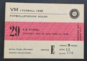 1958 Original World Cup Semi Final Ticket, Brazil V France, VG Condition 1 Fold for sale on Ebay