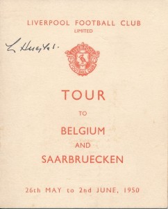 LIVERPOOL - Tour to Belgium & Saarbrucken 1950 - ORIGINAL Players Itinerary card for sale on Ebay