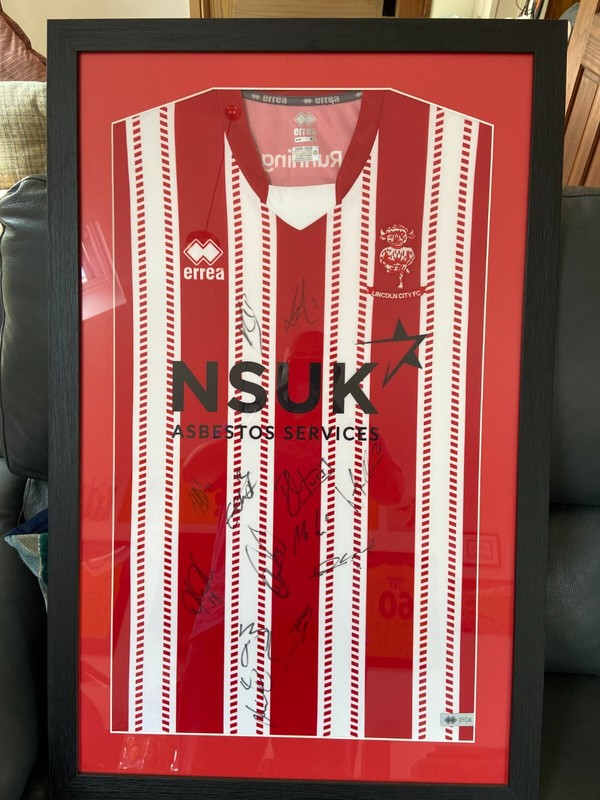 Professionally framed, signed Lincoln City FC shirt, 2018-19 promotion season for sale on Ebay