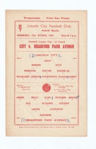 1960/61 LEAGUE CUP : LINCOLN CITY v BRADFORD PARK AVENUE 12TH OCTOBER 1960 for sale on Ebay