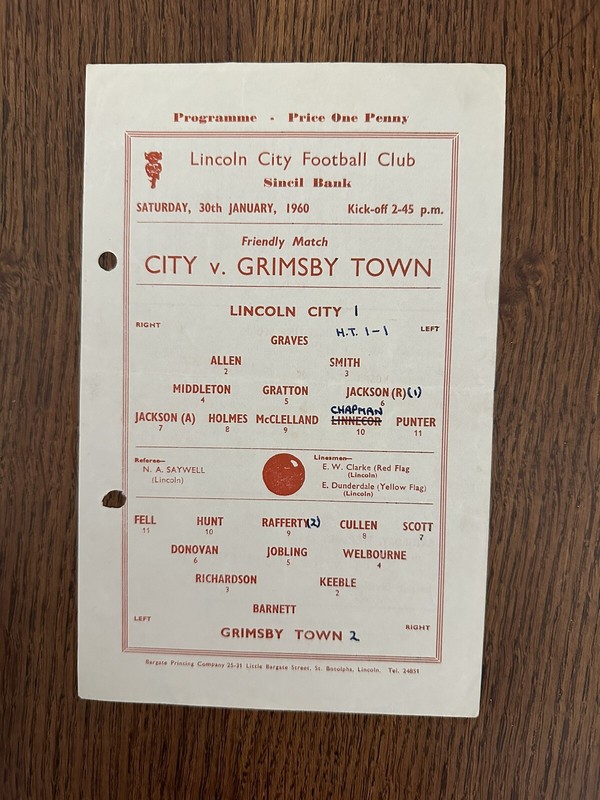 Lincoln City v Grimsby Town 1959/60 Friendly (16/14) for sale on Ebay