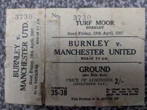 Burnley football match ticket 1957 v Man utd for sale on Ebay