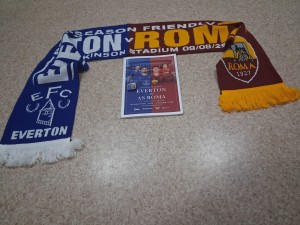 EVERTON v AS ROMA 9/8/2025 OFFICIAL PROGRAMME, HALF & HALF SCARF & MATCH BADGE  for sale on Ebay