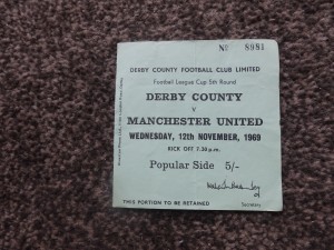 derby county v man united 1969 used ticket stub for sale on Ebay