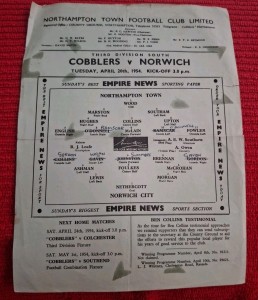 Northampton Town v Norwich City programme.  20/4/1954 for sale on Ebay