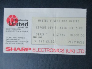 Manchester United v West Ham United 1984 Division One used ticket stub vgc rare for sale on Ebay