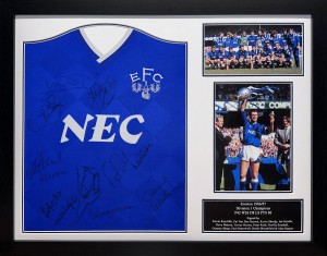 FRAMED EVERTON 1987 CHAMPIONS SHIRT SIGNED BY 12 SEE PROOF & COA for sale on Ebay