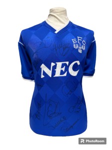 EVERTON 1987 CHAMPIONS SHIRT SIGNED BY 12 SEE PROOF & COA for sale on Ebay