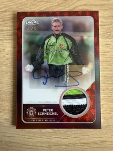 2025 Topps Chrome Manchester United Deluxe Peter Schmeichel Auto Relic Red 4/5 for sale on Ebay