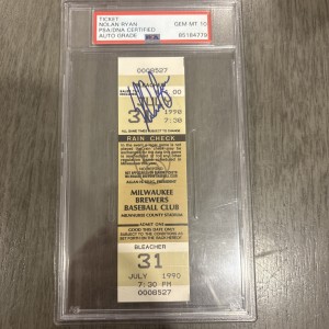 Nolan Ryan Texas Rangers Signed 300th Win Full Ticket PSA 10 for sale on Ebay
