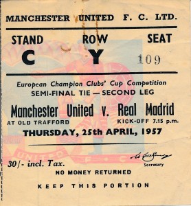 TICKET: EUROPEAN CUP FINAL 1957 Manchester United v Real Madrid for sale on Ebay