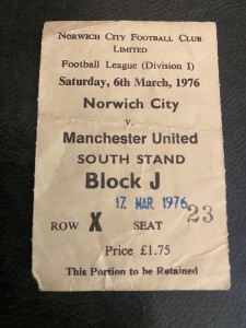 Very Rare Ticket Stub Norwich City v Manchester Man Utd League Division 1-1976 for sale on Ebay