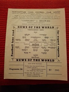 Northampton Town v Millwall programme.  21/9/1959 for sale on Ebay