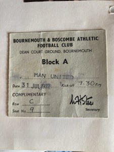 TICKET Bournemouth v Manchester United 1972 Friendly & Signed Denis Law Pictures for sale on Ebay