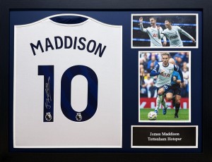 FRAMED JAMES MADDISON SIGNED 2024/25 TOTTENHAM HOTSPUR FOOTBALL SHIRT PROOF COA for sale on Ebay