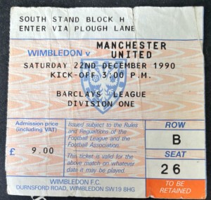 Wimbledon v Manchester United ticket stub 22nd December 1990 Division One for sale on Ebay