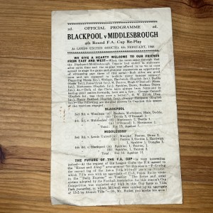 Blackpool v Middlesbrough 4th round FA Cup replay 4th Feb 1946 -match programme for sale on Ebay