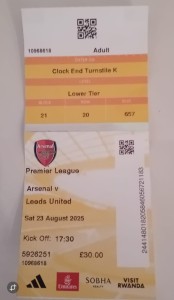 Arsenal 5-0 Leeds United Original Paper Ticket Max Dowman Debut for sale on Ebay