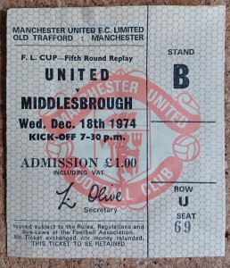 1974/75  MANCHESTER UNITED v MIDDLESBROUGH  FOOTBALL LEAGUE CUP  18/12/1974 for sale on Ebay