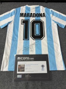 Signed Diego Maradona Argentina Home FC Retro jersey ICONS certificate for sale on Ebay