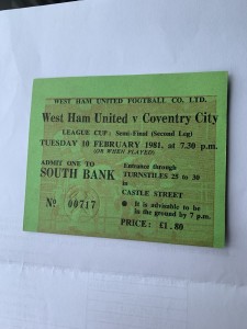 West Ham United v Coventry City League Cup Semi Final Ticket Stub 10th Feb 1981 for sale on Ebay