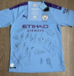 Manchester City 2019/2020 Season Squad Signed Shirt Official Man City COA + Box for sale on Ebay