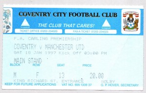 Coventry City v Manchester United 1996-1997 Premier League Ticket 18/01/1997 for sale on Ebay