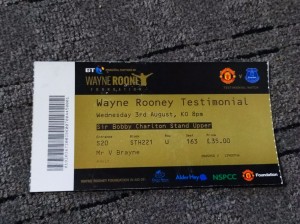 Wayne Rooney Testimonial Ticket 2016 Manchester United vs Everton for sale on Ebay