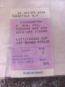 SOUTHAMPTON V MANCHESTER UNITED TICKET RUMBELOWS CUP REPLAY 90S ? for sale on Ebay