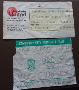2 Manchester United  Tickets  1985/6 Inc Everton Football League Super Cup for sale on Ebay
