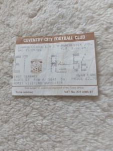 VINTAGE COVENTRY CITY v MANCHESTER UNITED FOOTBALL MATCH TICKET 15th SEPT 1984 for sale on Ebay