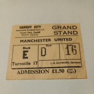 CARDIFF CITY V MANCHESTER UTD 1974/75 2ND DIVISION ORIGINAL TICKET STUB MAN UTD for sale on Ebay