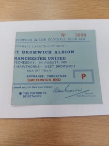 TICKET WEST BROMWICH ALBION v MANCHESTER UNITED 1968 for sale on Ebay