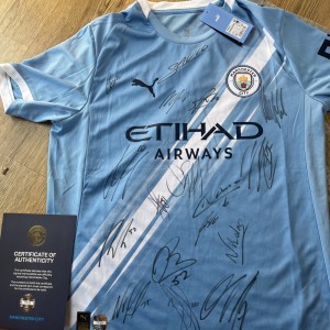 Manchester City 2025/26 Home Shirt Signed by squad 17 players COA 7733 last one! for sale on Ebay