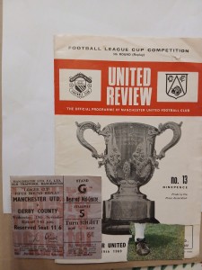MANCHESTER UNITED v DERBY COUNTY League cup 5th round replay 1969/70 + Ticket for sale on Ebay