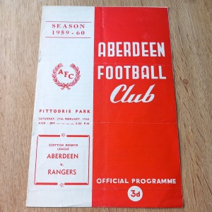1959/60 Aberdeen Res vs Rangers Reserves - Scottish Reserve League   **FREE P&P for sale on Ebay