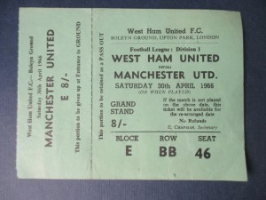 West Ham v Manchester United First Division Apr 1966 complete unused ticket stub for sale on Ebay