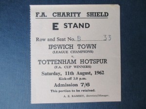 Ipswich Town v Tottenham Hotspur FA Charity Shield August 1962 used ticket rare for sale on Ebay