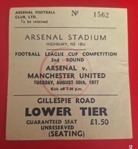 Arsenal v Manchester United League Cup 2nd Round Ticket 30 August 1977 for sale on Ebay