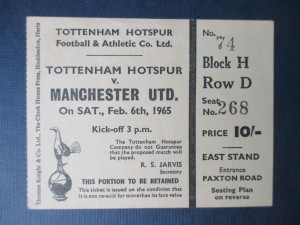 Tottenham Hotspur v Manchester United First Division Feb 1965 used ticket stub for sale on Ebay