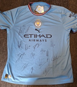RARE MANCHESTER CITY  MULTI SIGNED TREBLE WINNERS SHIRT PRESENTATION  - MCFC COA for sale on Ebay