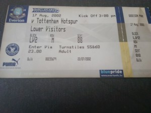 Wayne Rooney debut ticket Everton v Tottenham 2002 unused for sale on Ebay