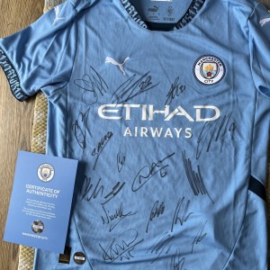 Manchester City 2024/25 Squad Signed home Shirt club COA 07502 18 signatures for sale on Ebay