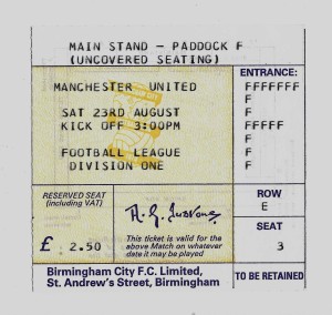 BIRMINGHAM CITY v Manchester United ticket stub MINT 23.08.80 FREE POSTAGE (UK) for sale on Ebay