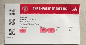 Manchester United v Arsenal FC 2025/2026 Premier League Ticket Stub for sale on Ebay