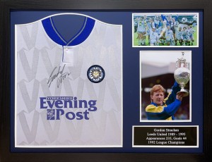 FRAMED GORDON STRACHAN SIGNED LEEDS UNITED 1992 HOME FOOTBALL SHIRT & PROOF COA for sale on Ebay