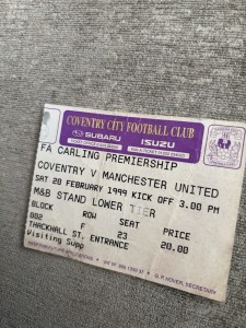 1998/99 COVENTRY CITY V MANCHESTER UNITED MAN UTD TICKET STUB 20/2/99 PREMIER LG for sale on Ebay