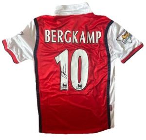 DENNIS BERGKAMP Hand Signed OFFICIAL 98/99 Retro ARSENAL jersey HOME RARE*COA for sale on Ebay