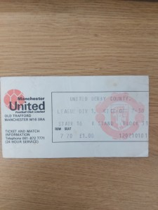 TICKET STUB MANCHESTER UNITED v DERBY COUNTY 25/7/76 for sale on Ebay
